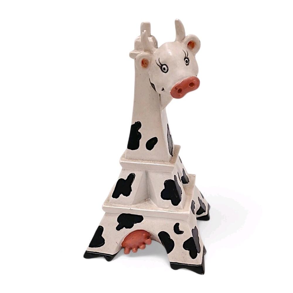 Rare Cow Eiffel Tower Figurine 5" Collectible White Black Paris France Whimsical